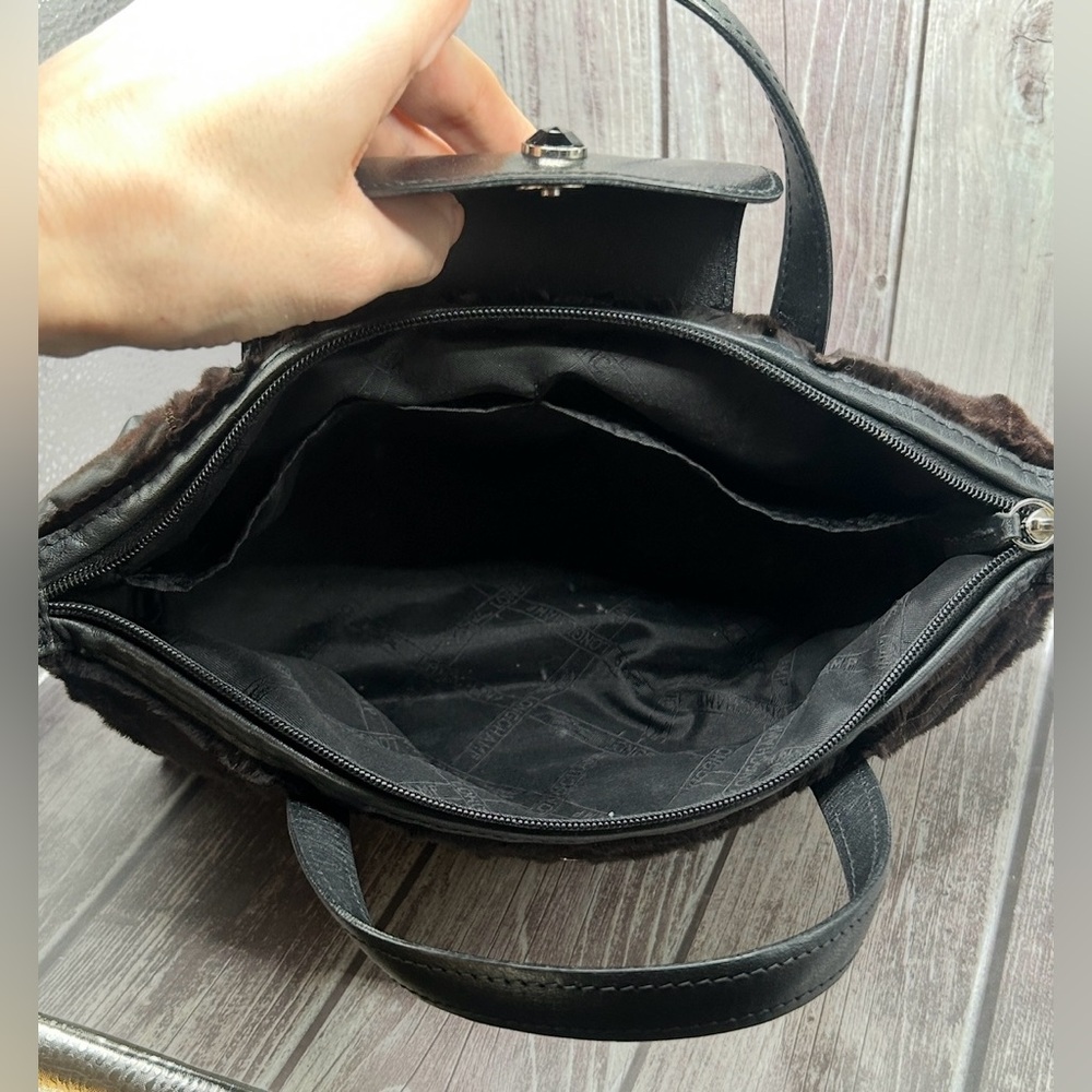 LONGCHAMP Fur & Leather Mini Handbag Brown Black RARE - Picture 12 of 16